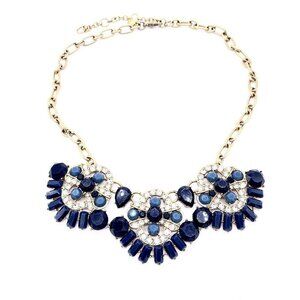 J. Crew Blue Faux Gem and Rhinestone Statement Gold Toned Necklace